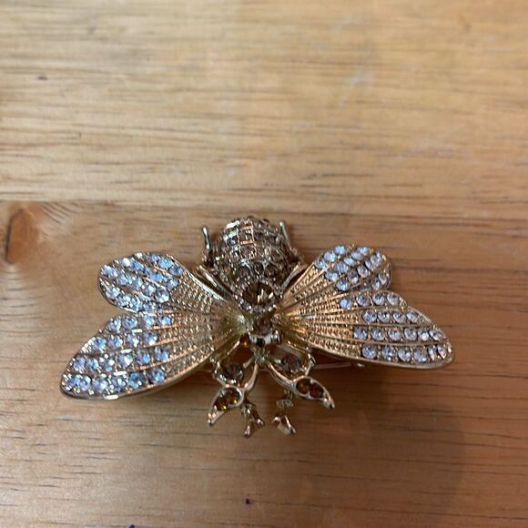 Gold and Silver Rhinestone Bee Brooch - Picture 3 of 7